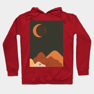 Sun & Moon Artwork With mountains. Boho art of moon at night and terracotta mountains. Hoodie